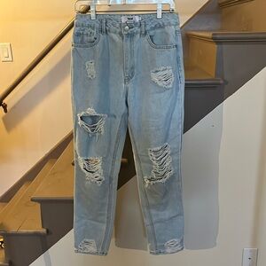 Refugee Mom High Rise  Distressed Jeans